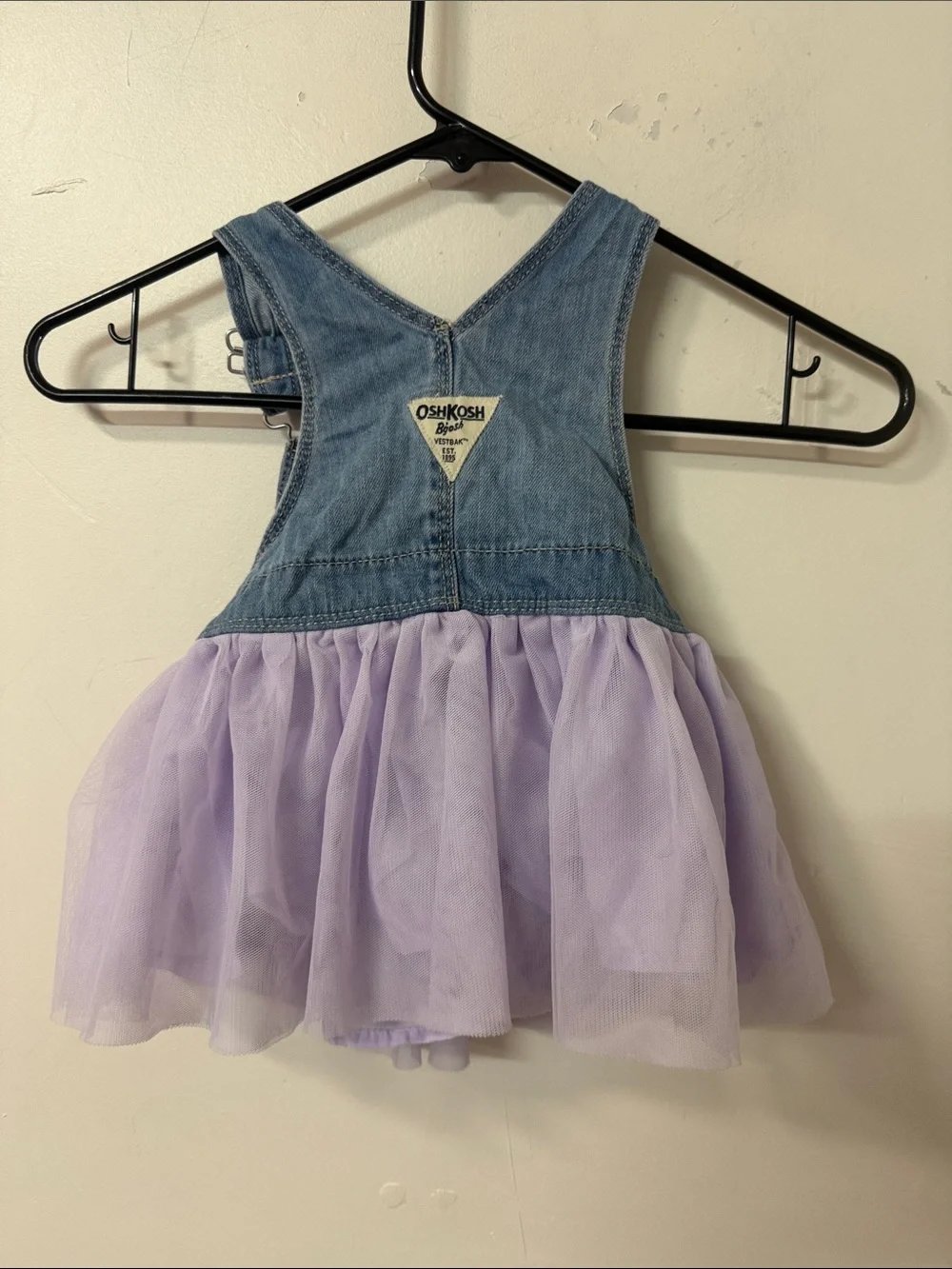 OshKosh B'gosh Denim Overall Dress with Lilac Tulle Skirt